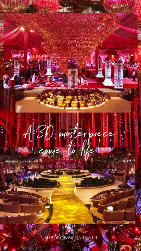 The Dronacharya drone photography of wedding decoration with grand floral work and themed design in Hyderabad