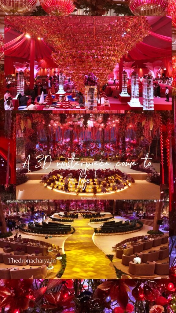 The Dronacharya drone videography of sangeet night decoration with lights